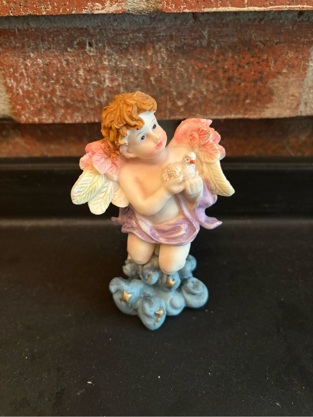 Cherub Angel Figurine with Dove - Pink, Purple, Blue